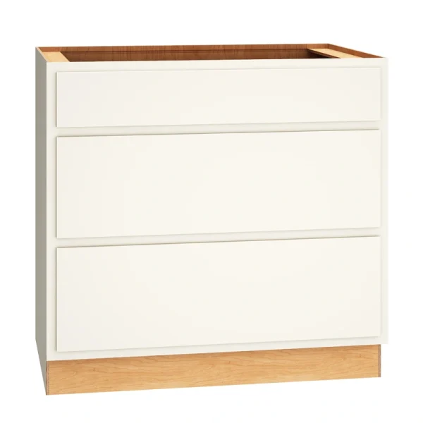 Diamond Express Jamestown 36-in W x 34.5-in H x 24-in D White Partial Overlay 3-Drawer Base Fully Assembled Plywood Cabinet (Recessed Panel Shaker Style)