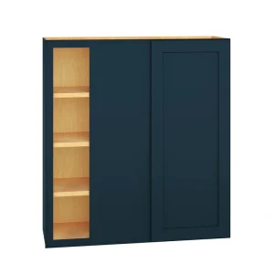 Diamond Express Jamestown 36-in W x 39-in H x 12-in D Regatta Blue Blind Corner Wall Fully Assembled Plywood Cabinet (Recessed Panel Shaker Style)