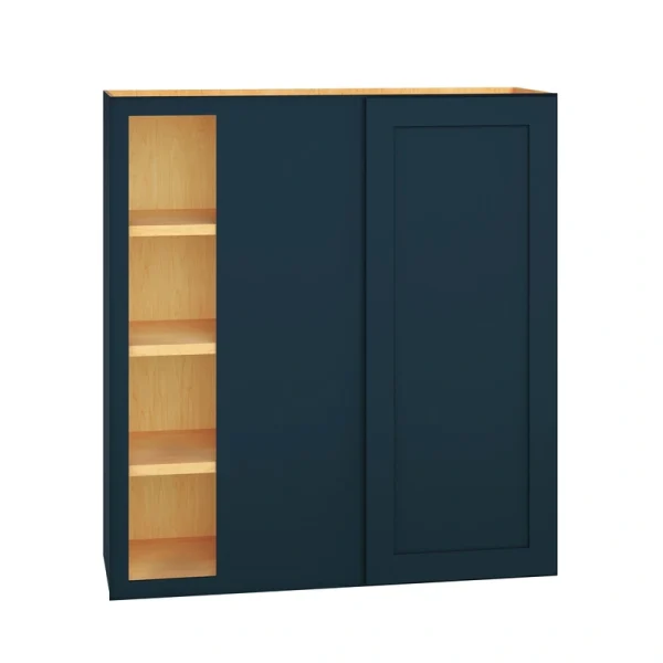 Diamond Express Jamestown 36-in W x 39-in H x 12-in D Regatta Blue Blind Corner Wall Fully Assembled Plywood Cabinet (Recessed Panel Shaker Style)