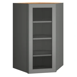 Diamond Express Jamestown 42-in W x 42-in H x 12-in D Moonstone Gray Diagonal Corner Wall Fully Assembled Plywood Cabinet (Recessed Panel Square Style)