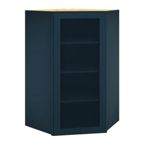 Diamond Express Jamestown 42-in W x 42-in H x 12-in D Regatta Blue Diagonal Corner Wall Fully Assembled Plywood Cabinet (Recessed Panel Shaker Style)