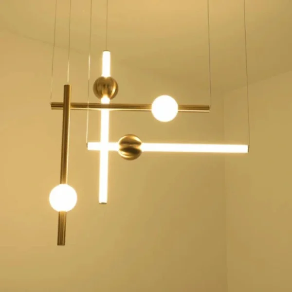 DLSS Lighting Co., Ltd. Modern Interior-Lighting White Glass Tube Gold Iron Ball Chandelier LED Pendant Lamp