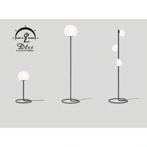 DLSS Lighting Modern Frosted Glass Globe Floor Lamp for Living Room, Contemporary LED Standing Light, Black Corner Pole L