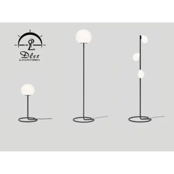 DLSS Lighting Modern Frosted Glass Globe Floor Lamp for Living Room, Contemporary LED Standing Light, Black Corner Pole L