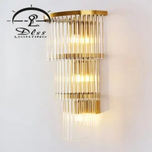 DLSS Lighting Modern Luxury Hotel Golden Crystal Wall Lamp with E14 Lamp for Villa