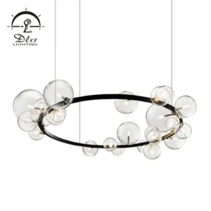 DLSS Lighting Modo Clear Bubbles Glass Round Black Chandelier/Pendant Light