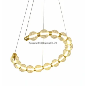 Dlss New Design Indoor Gold LED Glass Ball Round Rings Chandelier