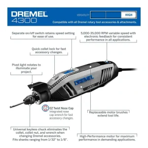 Dremel 4300 Series 1.8 Amp Variable Speed Corded Rotary Tool Kit with Rotary Tool WorkStation Stand and Drill Press