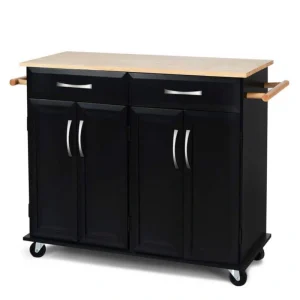 dubbin Rolling Kitchen Island Cart with Rubber Wood Top and Smooth Lockable Wheels
