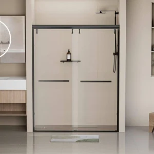 EAKYHOM 44 in. to 48 in. W x 76 in. H Double Sliding Semi-Frameless Shower Door in Matte Black Finish w/ 5/16 in. Tempered Glass