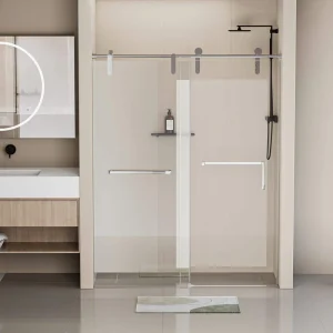EAKYHOM 44 in. to 48 in. W x 76 in. H Single Sliding Frameless Shower Door in Chrome Finish with 5/16 in. Tempered Clear Glass