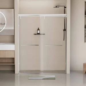 EAKYHOM 56 in. to 60 in. W x 76 in. H Double Sliding Semi-Frameless Shower Door in Chrome Finish with 5/16″ Tempered Clear Glass