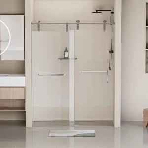 EAKYHOM 56 in. to 60 in. W x 76 in. H Single Sliding Frameless Shower Door in Brushed Nickel Finish with 5/16 in. Tempered Glass