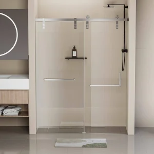 EAKYHOM 60 in. W x 76 in. H Soft Closing Single Sliding Frameless Shower Door in Brushed Nickel Finish with 5/16″ Tempered Glass