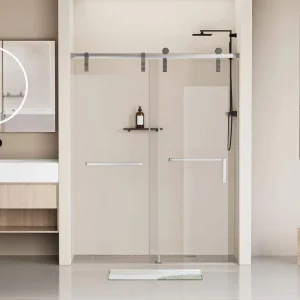 EAKYHOM 60 in. W x 76 in. H Soft Closing Single Sliding Frameless Shower Door in Chrome Finish w/ 5/16 in. Tempered Clear Glass