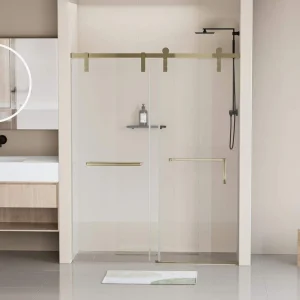 EAKYHOM 60 in. W x 76 in. H Soft Closing Single Sliding Frameless Shower Door in Gold Finish with 5/16 in. Tempered Clear Glass