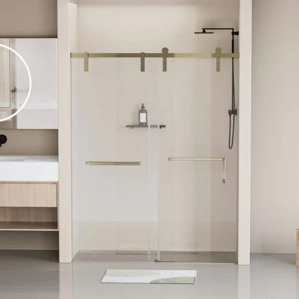 EAKYHOM 60 in. W x 76 in. H Soft Closing Single Sliding Frameless Shower Door in Gold Finish with 5/16 in. Tempered Clear Glass