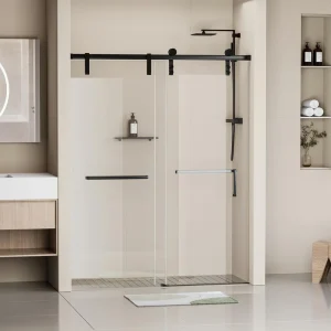 EAKYHOM 60 in. W x 76 in. H Soft Closing Single Sliding Frameless Shower Door in Matte Black Finish with 5/16 in. Tempered Glass