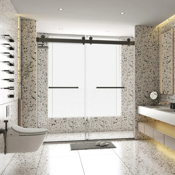 EAKYHOM 68 in. to 72 in. W x 76 in. H Sliding Frameless Shower Door in Matte Black Finish with 3/8 in. Tempered Clear Glass