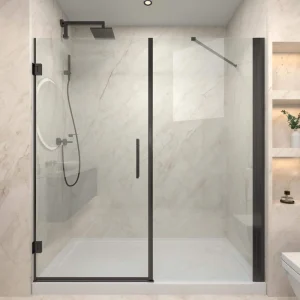 EAKYHOM 70 in. to 72 in. W x 76 in. H Pivot Semi-Frameless Shower Door in Matted Black Finish with Tempered Clear Glass