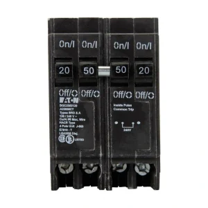 Eaton BR 1- 50 Amp 2-Pole and 2-20 Amp 1 Pole BQC (Common Trip) Quad Circuit Breaker