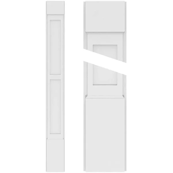 Ekena Millwork 2 in. x 12 in. x 108 in. PVC Pilaster 2 Equal Flat Panel with Standard Capital and Base (Pair)