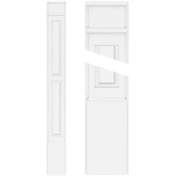 Ekena Millwork 2 in. x 8 in. x 108 in. 2 Equal Raised Panel PVC Pilaster with Decorative Capital and Base Moulding (Pair)