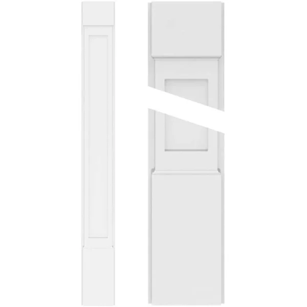 Ekena Millwork 2 in. x 9 in. x 108 in. Flat Panel PVC Pilaster with Standard Capital and Base Moulding (Pair)