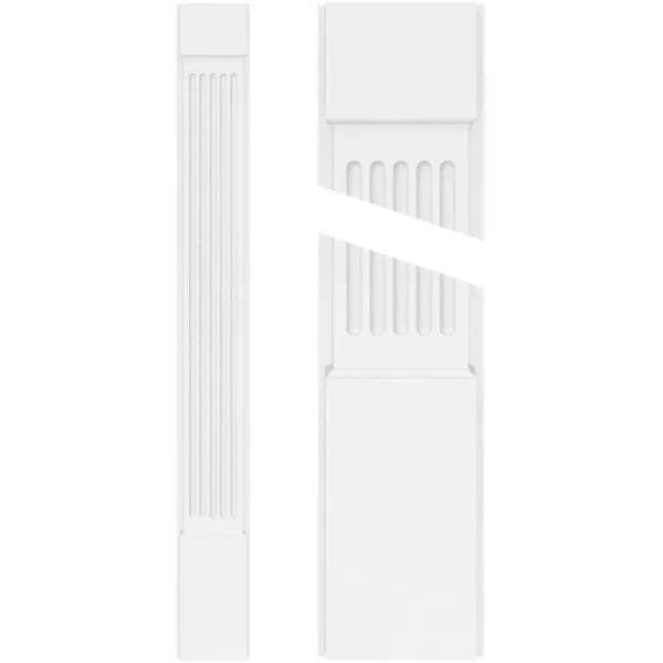 Ekena Millwork 2 in. x 9 in. x 90 in. Fluted PVC Pilaster Moulding with Standard Capital and Base (Pair)