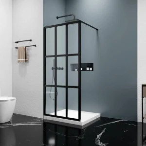 ES-DIY 34 in. W x 72 in. H Fixed Single Panel Framed Shower Door in Black Finish with Clear Glass