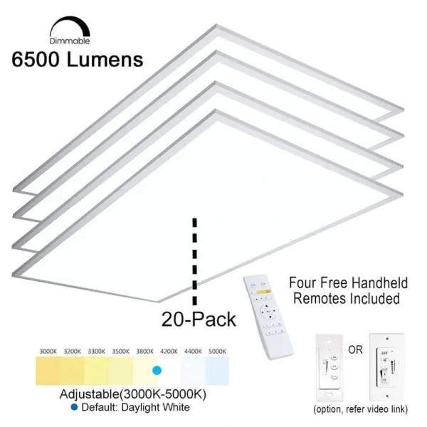 eSenLite 2 ft. x 4 ft. Integrated LED Panel Light Troffer Backlit 6500LM 630W Equivalent White Dim CCT Color Changeable (20-PC)