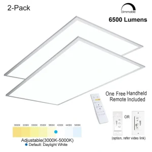 eSenLite 2 ft. x 4 ft. White Commercial Integrated LED 6300 Lumens Dimmable Drop Ceiling Flat Panel Troffer Light (2-Pack) T726934211