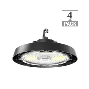 ETI LIGHTING 400-Watt Equivalent 11 in. Round Integrated LED Black High Bay Light 27000-36000 Lumens Adjustable CCT (4-Pack)