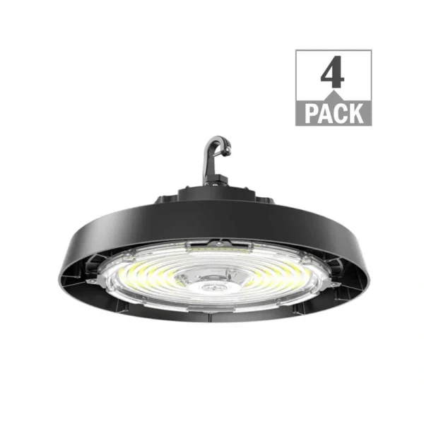 ETI LIGHTING 400-Watt Equivalent 11 in. Round Integrated LED Black High Bay Light 27000-36000 Lumens Adjustable CCT (4-Pack)