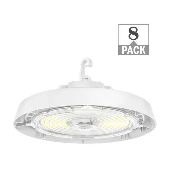 ETI LIGHTING 400-Watt Equivalent 11 in. Round Integrated LED White High Bay Light 27000-36000 Lumens Adjustable CCT 120-277V (8-Pack)
