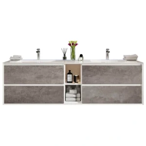 Eviva 75 in. W x 20.5 in. D x 22.5 in. H Floating Double Sinks Bath Vanity in Cement Gray with White Acrylic Top