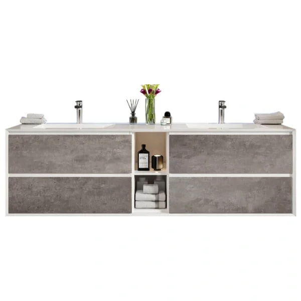 Eviva 75 in. W x 20.5 in. D x 22.5 in. H Floating Double Sinks Bath Vanity in Cement Gray with White Acrylic Top