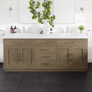 Eviva Abbington 84″W x 22″D Gray Oak Double Sink Bathroom Vanity with White Cultured Marble Countertop and Undermount Porcelain Sinks