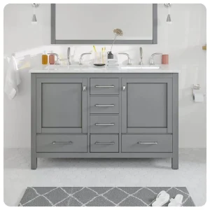 Eviva Aberdeen 48 in. W x 22 in. D x 34 in. H Double Bath Vanity in Gray with White Carrara Marble Top with White Sinks
