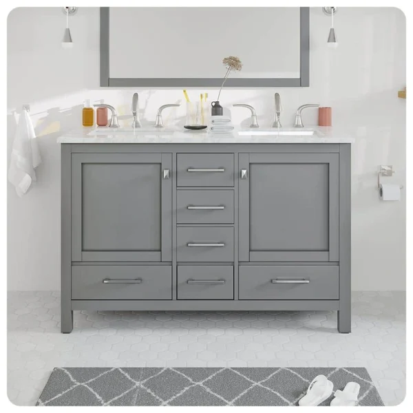 Eviva Aberdeen 48 in. W x 22 in. D x 34 in. H Double Bath Vanity in Gray with White Carrara Marble Top with White Sinks