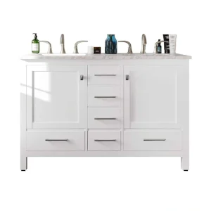 Eviva Aberdeen 48 in. W x 22 in. D x 34 in. H Double Bath Vanity in White with White Carrara Marble Top with White Sinks