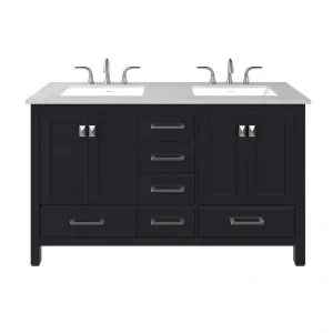 Eviva Aberdeen 48 in. W x 22 in. D x 34 in. H Double Sink Freestanding Bath Vanity in Espresso with White Carrara Quartz Top