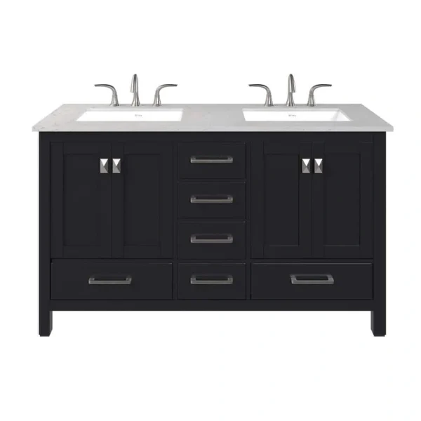 Eviva Aberdeen 48 in. W x 22 in. D x 34 in. H Double Sink Freestanding Bath Vanity in Espresso with White Carrara Quartz Top