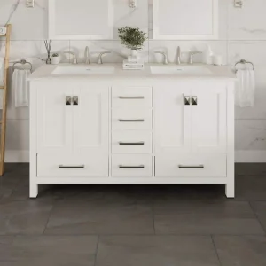 Eviva Aberdeen 60 in. W x 22 in. D x 34 in. H Double Bath Vanity in White with White Carrara Quartz Top with White Sinks