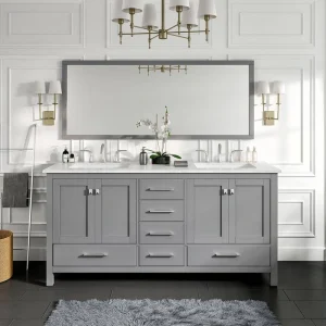 Eviva Aberdeen 72 in. W x 22 in. D x 34 in. H Double Bath Vanity in Gray with White Carrara Marble Top with White Sinks