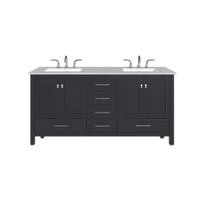 Eviva Aberdeen 72 in. W x 22 in. D x 34 in. H Double Sink Freestanding Bath Vanity in Espresso with White Carrara Quartz Top