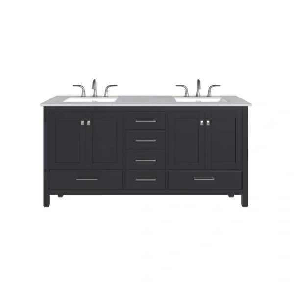 Eviva Aberdeen 72 in. W x 22 in. D x 34 in. H Double Sink Freestanding Bath Vanity in Espresso with White Carrara Quartz Top