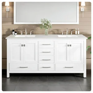 Eviva Aberdeen 72 in. W x 22 in. D x 34 in. H Double Sink Freestanding Bath Vanity in White with White Carrara Quartz Top