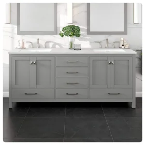 Eviva Aberdeen 78 in. W x 22 in. D x 34 in. H Double Bath Vanity in Gray with Carrara Quartz Top with White Sinks