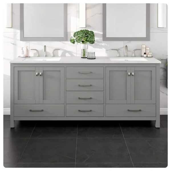 Eviva Aberdeen 78 in. W x 22 in. D x 34 in. H Double Bath Vanity in Gray with Carrara Quartz Top with White Sinks